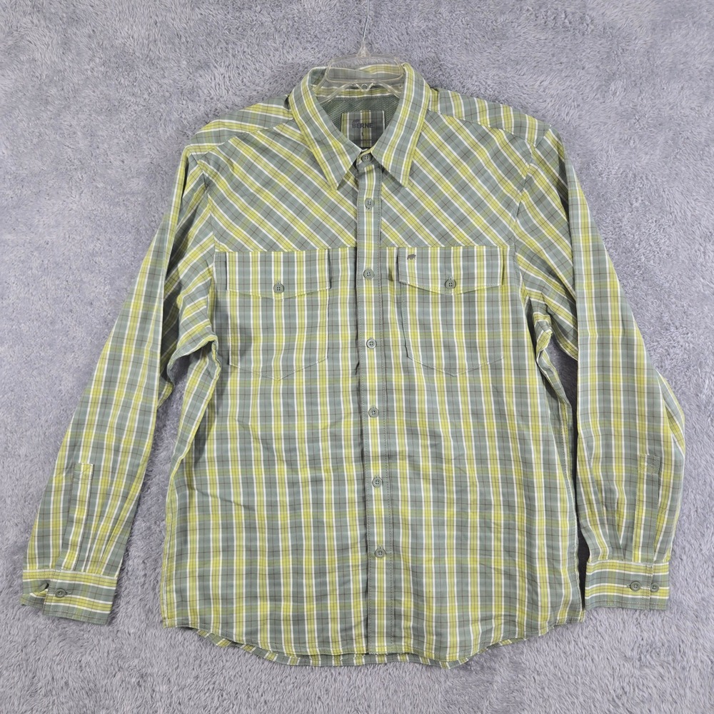 Berne Mens Large Green Plaid Long Sleeve Button Down Ventilated Work Shirt L